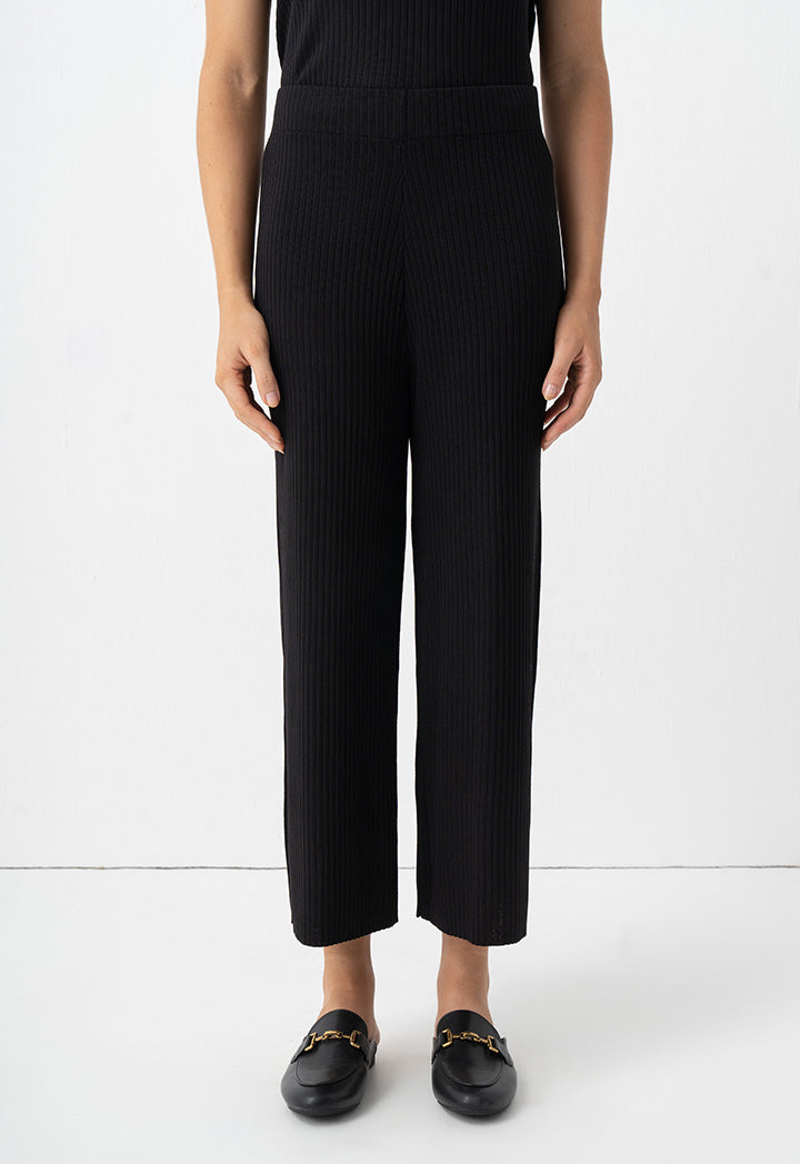 Choice Knitted Solid Straight Leg Trousers Black