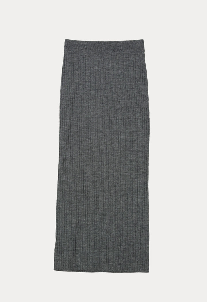 Choice Thick Ribbed Long Skirt Grey Melange