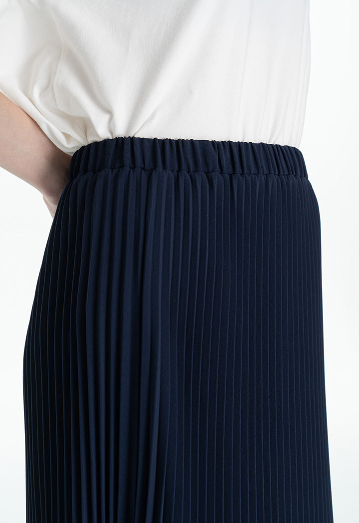 Choice Pin Pleated Maxi Solid Skirt Navy