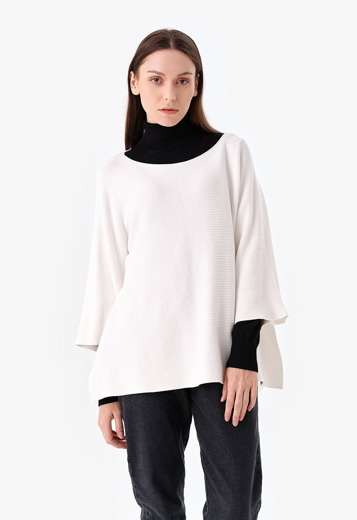 Choice Side Slit Textured Knitted Blouse Offwhite