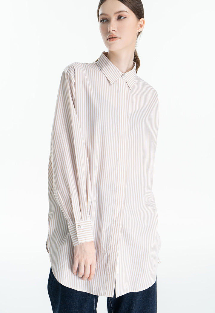 Choice Contrast Stripe Shirt Beige