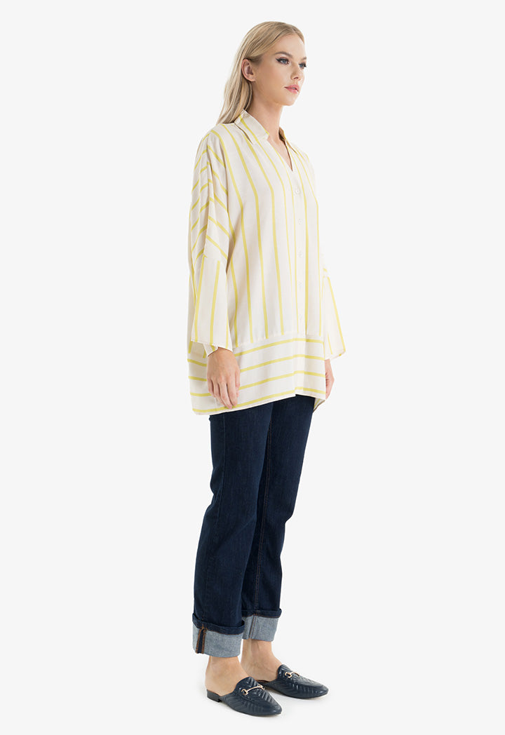 Choice Contrast Striped Pattern Shirt  Sand