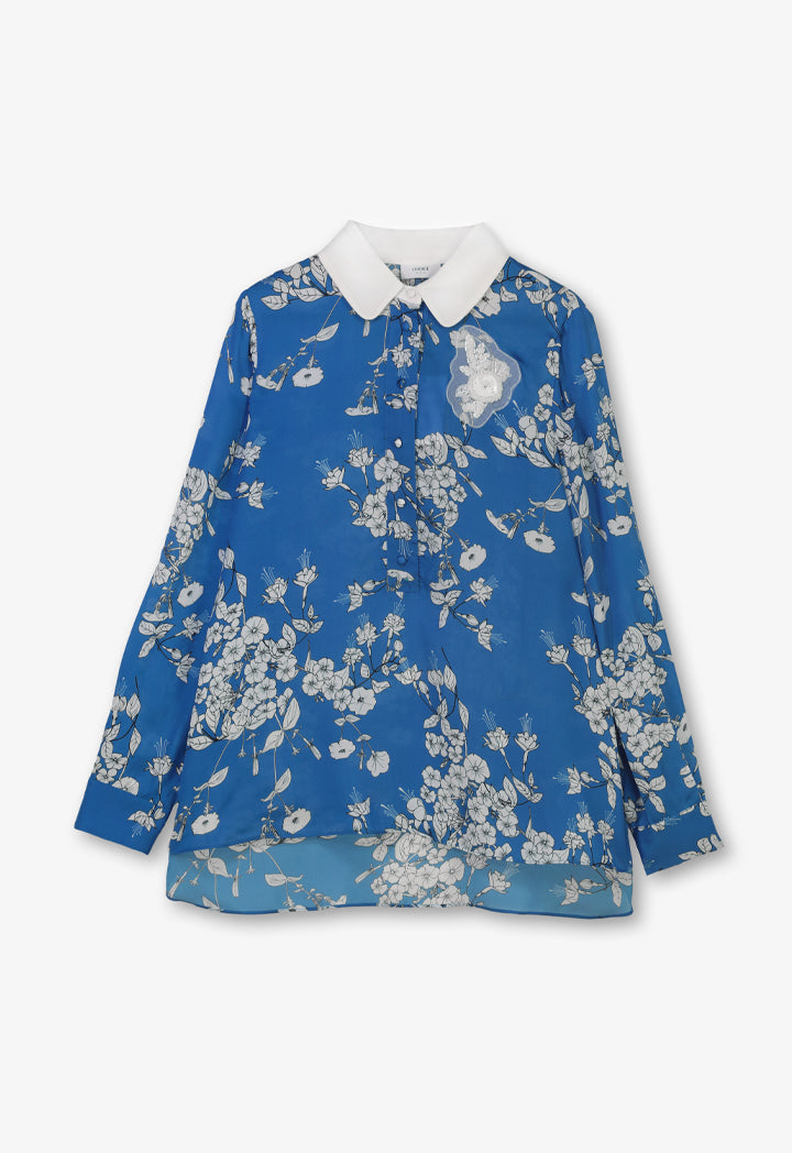 Choice Embellished Crystal Peter Pan Collar Shirt Print