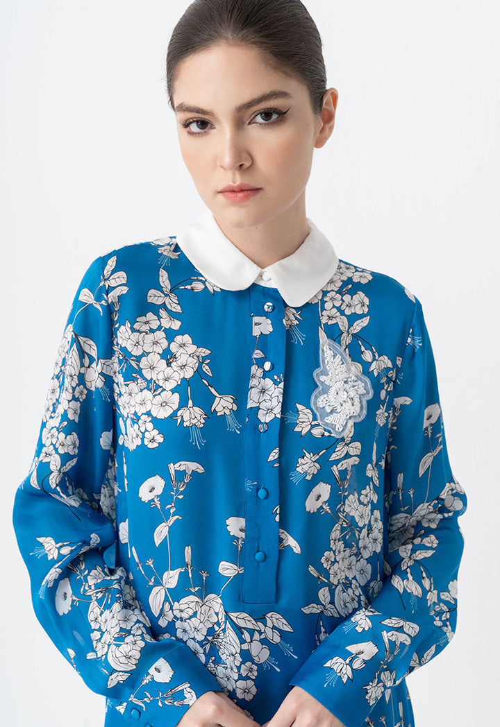 Choice Embellished Crystal Peter Pan Collar Shirt Print