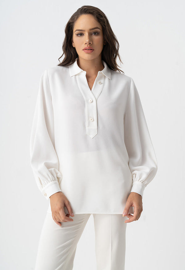 Choice Single Tone Long Sleeves Shirt Off White