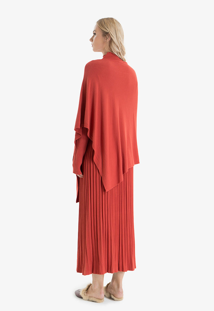 Choice Asymmetrical Hem Knitted Poncho Red