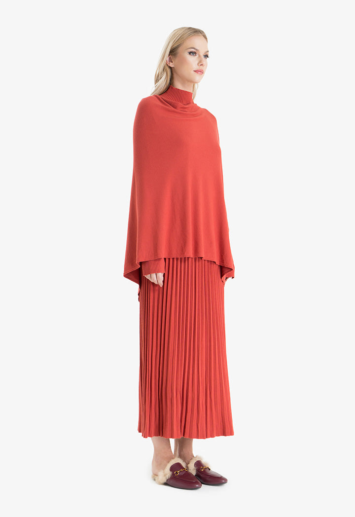 Choice Asymmetrical Hem Knitted Poncho Red