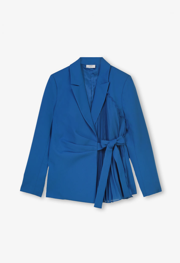 Choice Solid Pleated Long Sleeves Blazer Blue