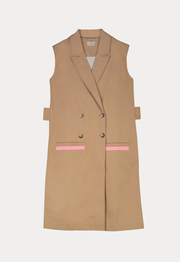 Choice Double Breasted Sleeveless Coat Beige