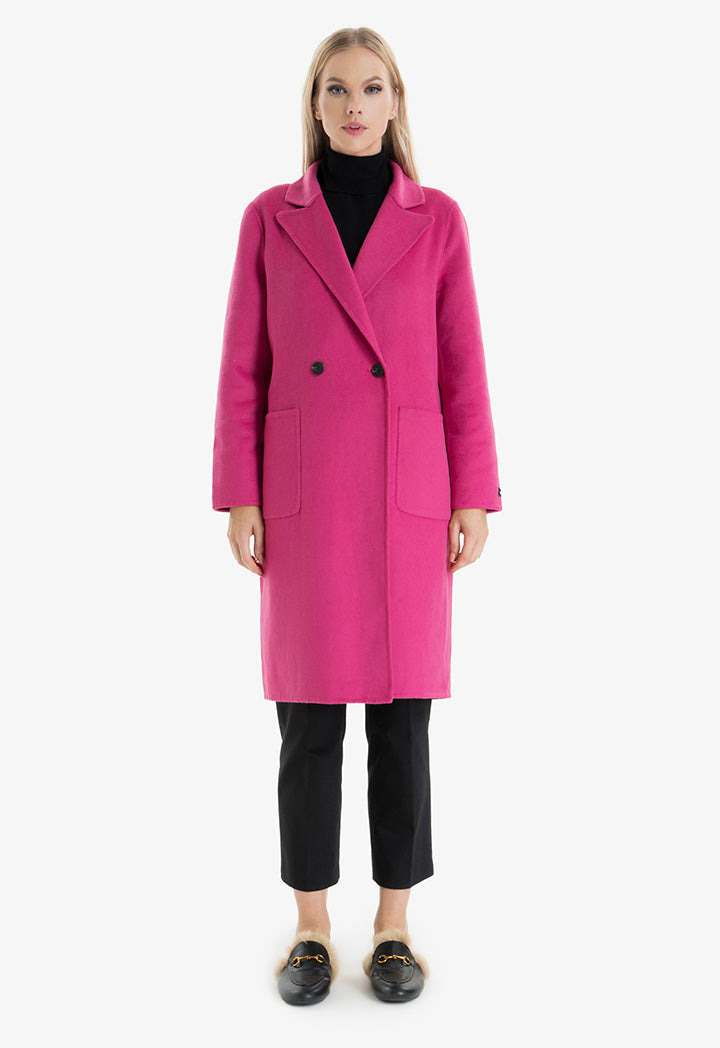 Choice Double-Breasted Midi Coat Fushia