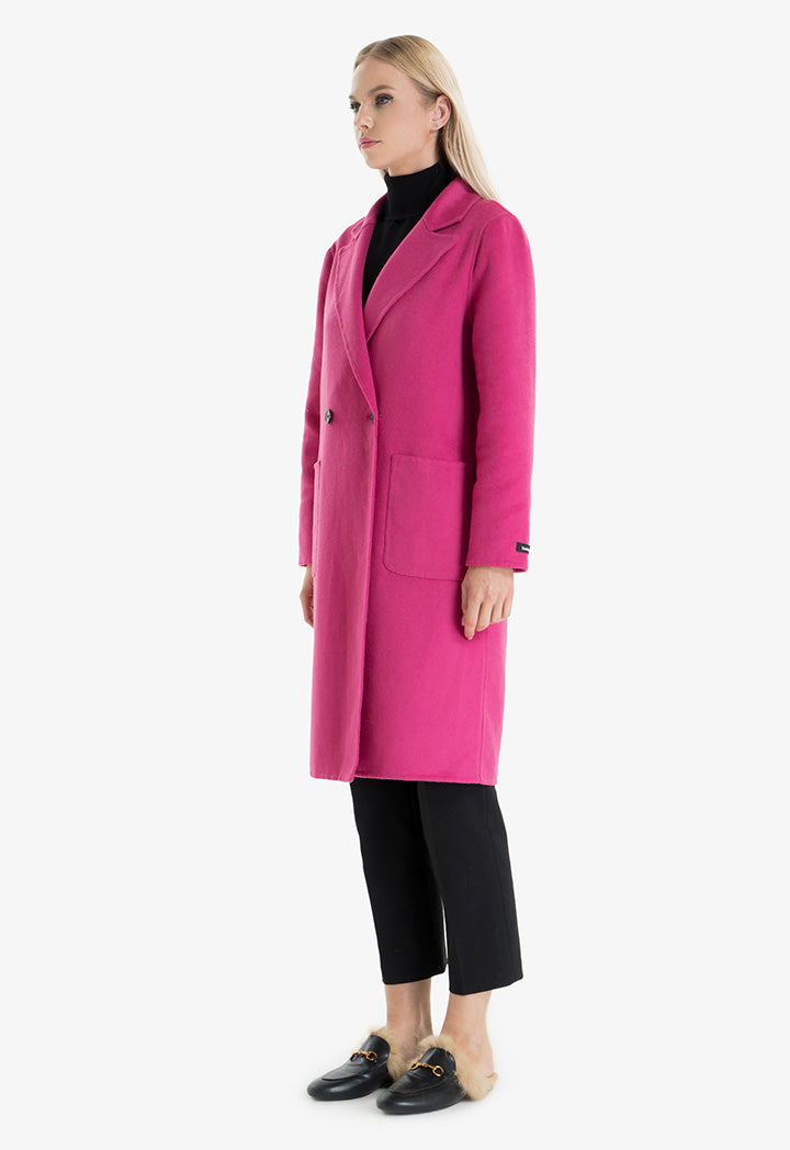 Choice Double-Breasted Midi Coat Fushia