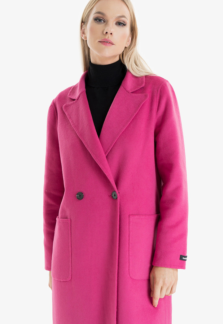 Choice Double-Breasted Midi Coat Fushia