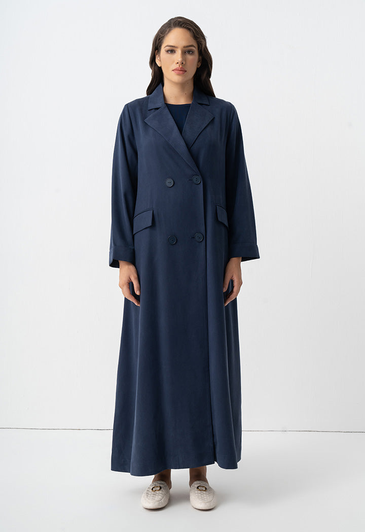 Choice Double Breasted Solid Loose Fit Coat  Navy