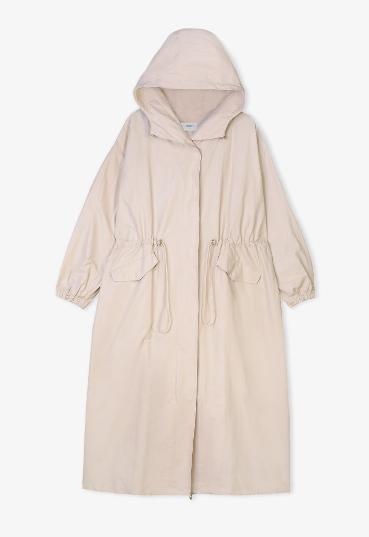 Choice Elasticated Drawstring Monogram Maxi Winter Jacket Beige