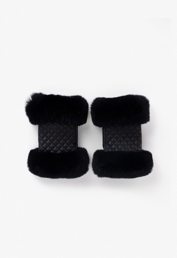 Choice Faux Fur Embellished Fingerless Gloves Black