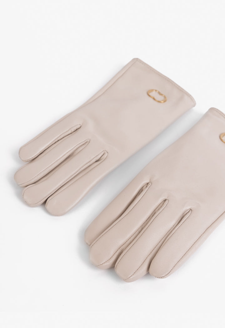 Choice Solid Metal Emblem Gloves Nude