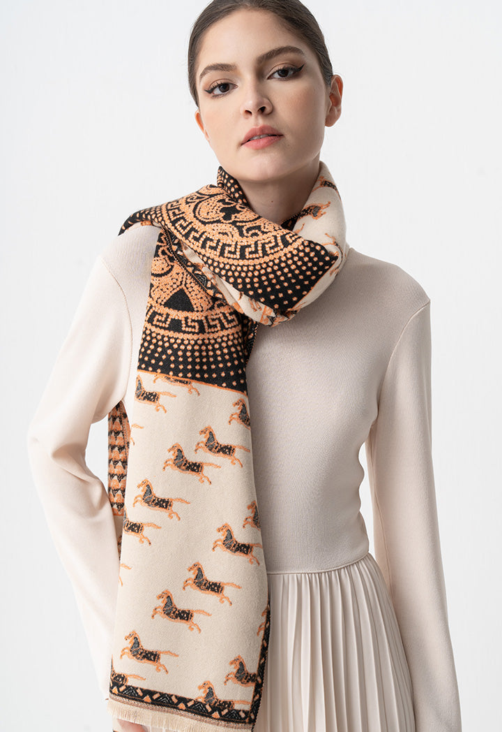 Choice Horse Print Knitted Shawl Orange