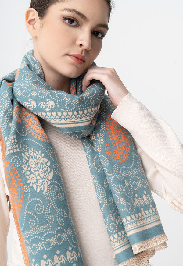 Choice Printed Pattern Winter Shawl Blue