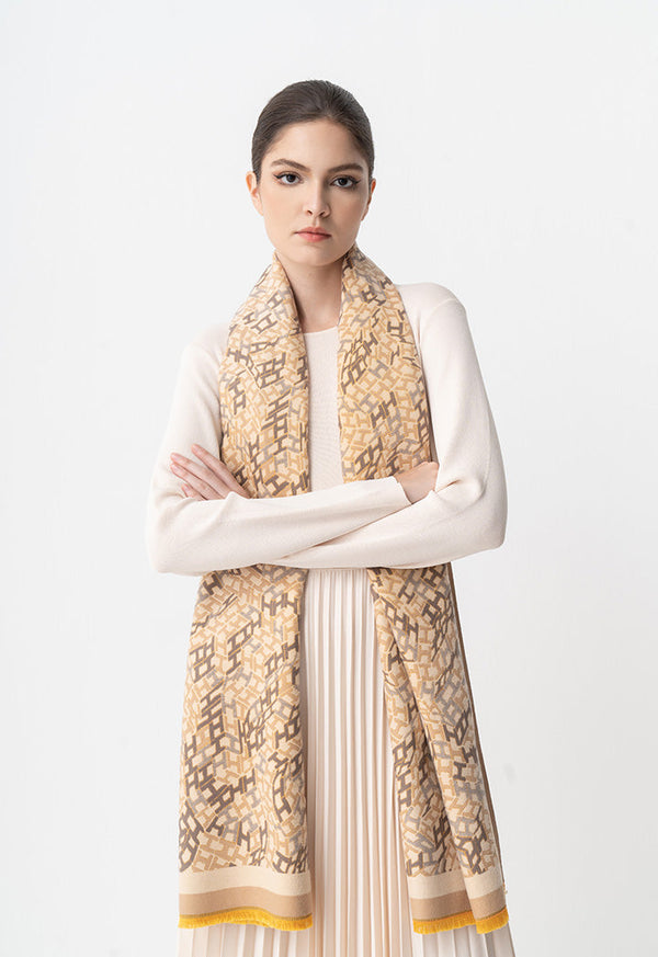 Choice Geometric Pattern Knitted Shawl Beige