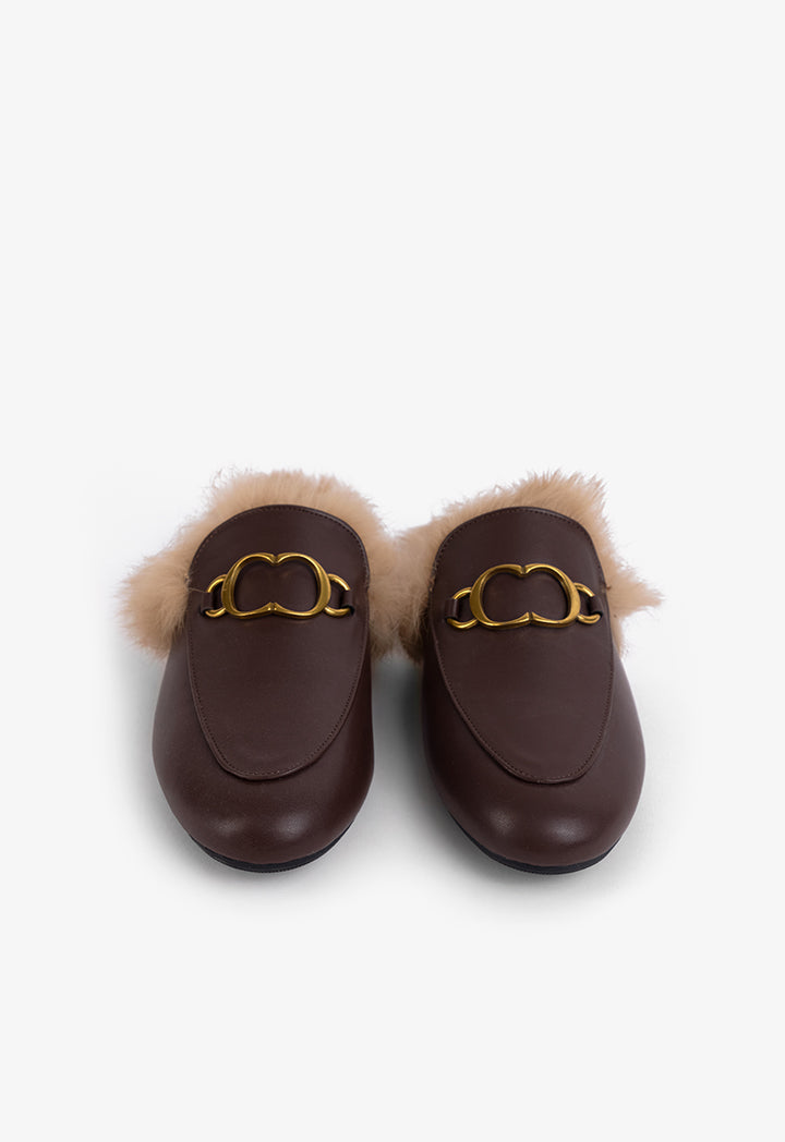 Choice Faux Fur Sole Mules Brown