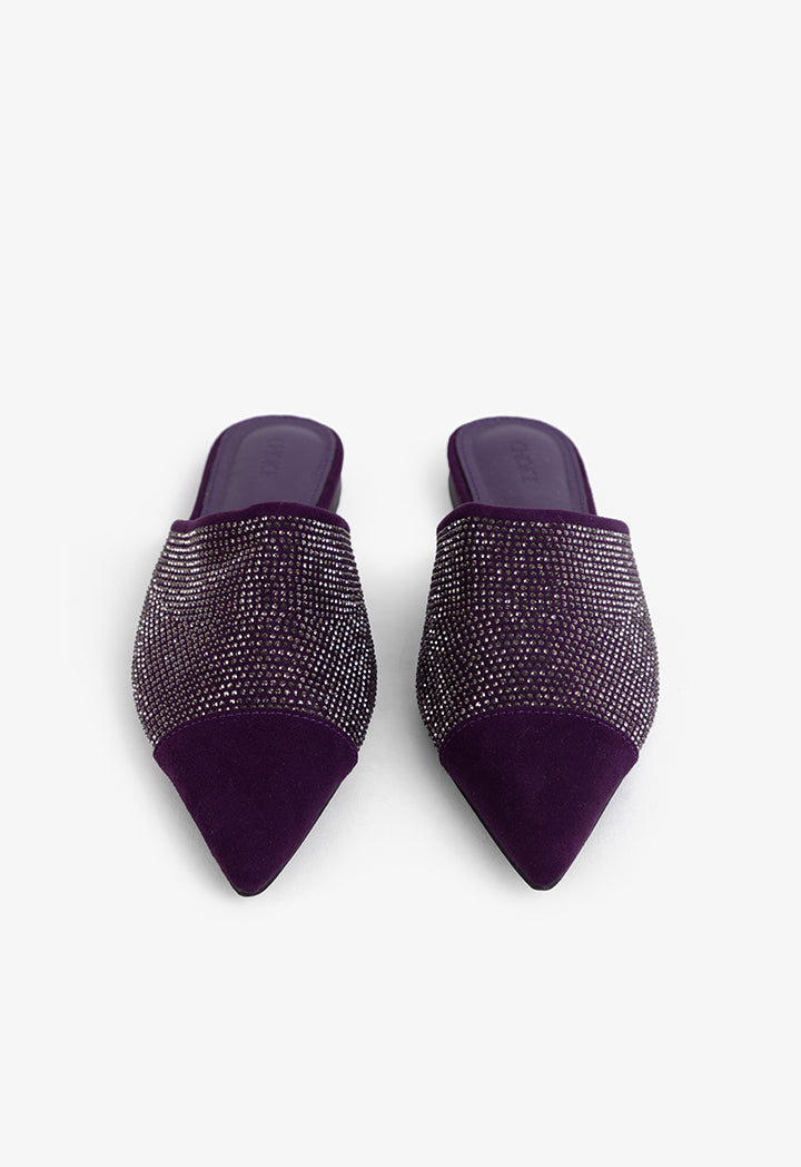 Choice Crystal Embellished Pointed Toe Mules Purple