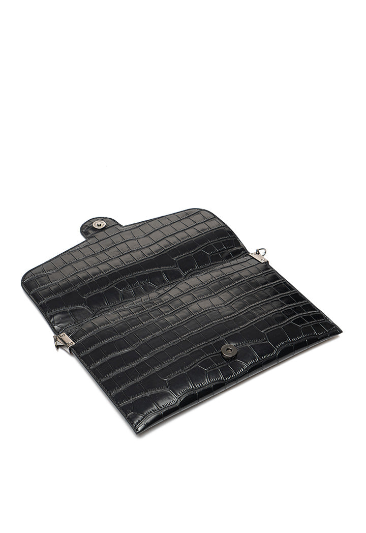 Choice Textured Sling Bag With Metal Chain Black