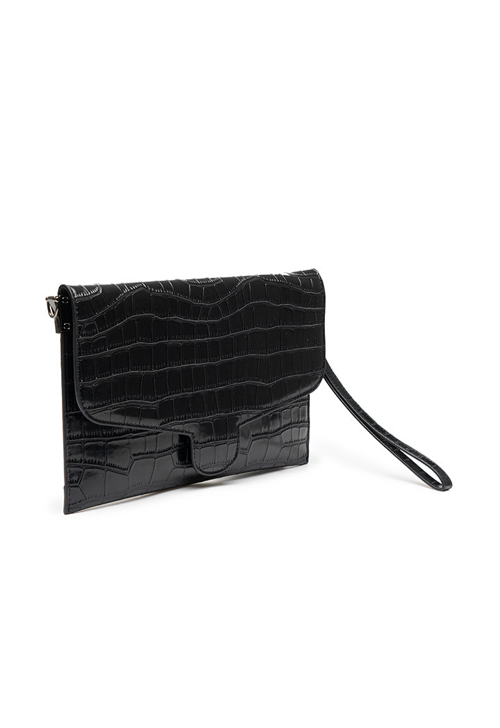 Choice Textured Sling Bag With Metal Chain Black