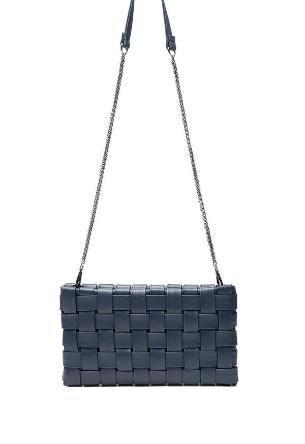 Choice Basket Weave Bag With Chain String Navy
