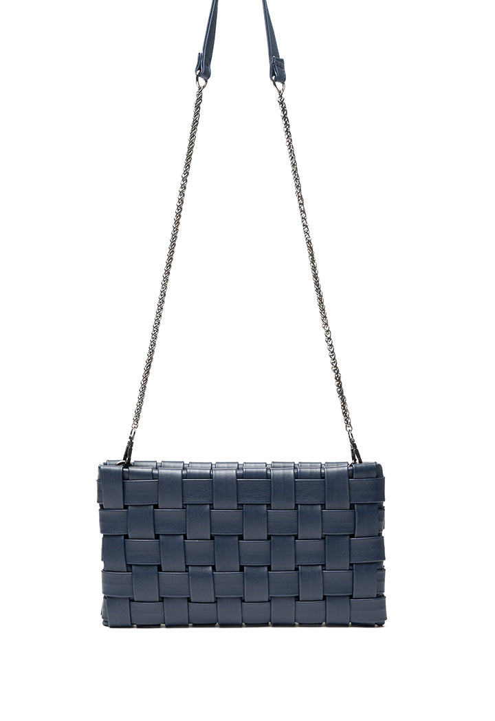 Choice Basket Weave Bag With Chain String Navy