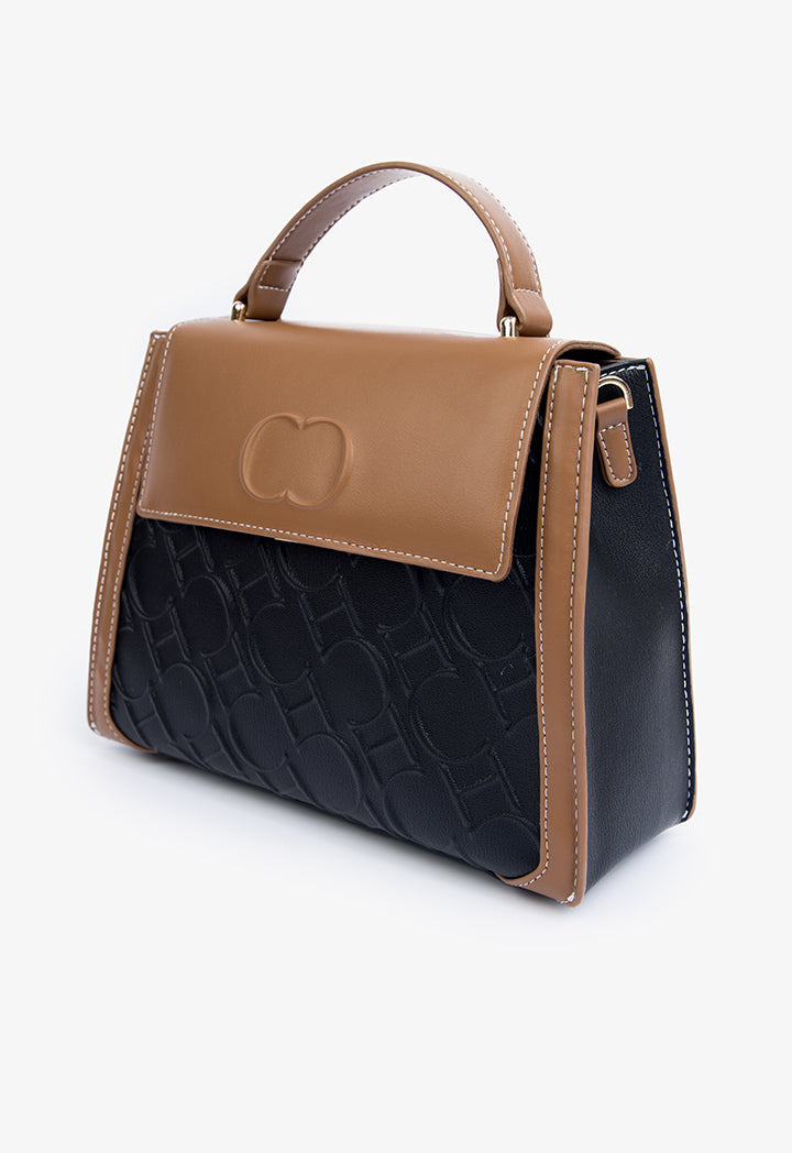 Choice Two Toned Textured Hand Bag Black