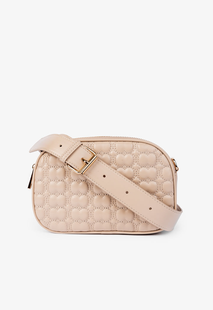 Choice Solid Monogram Quilted Crossbody Bag Beige