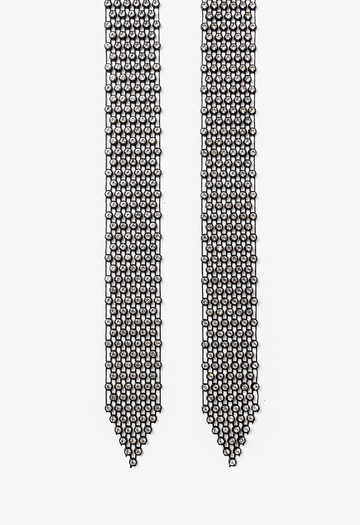 Choice Crystal Embellished Mesh Tie Black