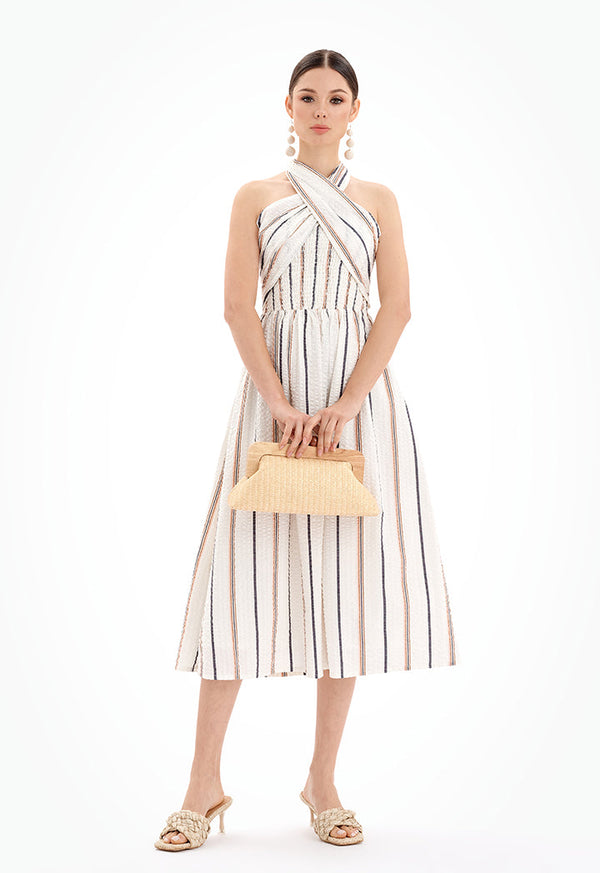 Choice Sleeveless Halter Neck Striped Midi Dress-Ramadan Style Multicolor