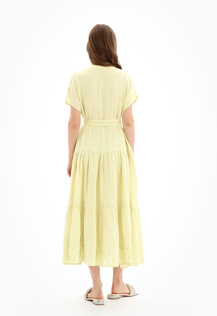 Choice Multi Tiered Embroidered Maxi Dress-Ramadan Style Yellow