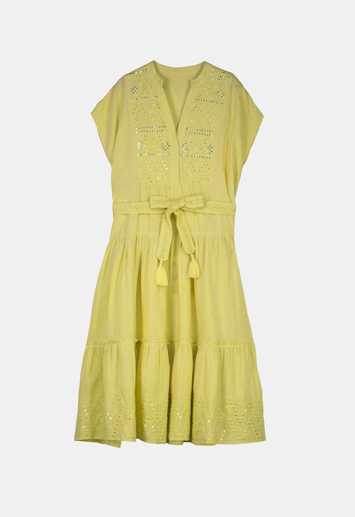 Choice Multi Tiered Embroidered Maxi Dress-Ramadan Style Yellow