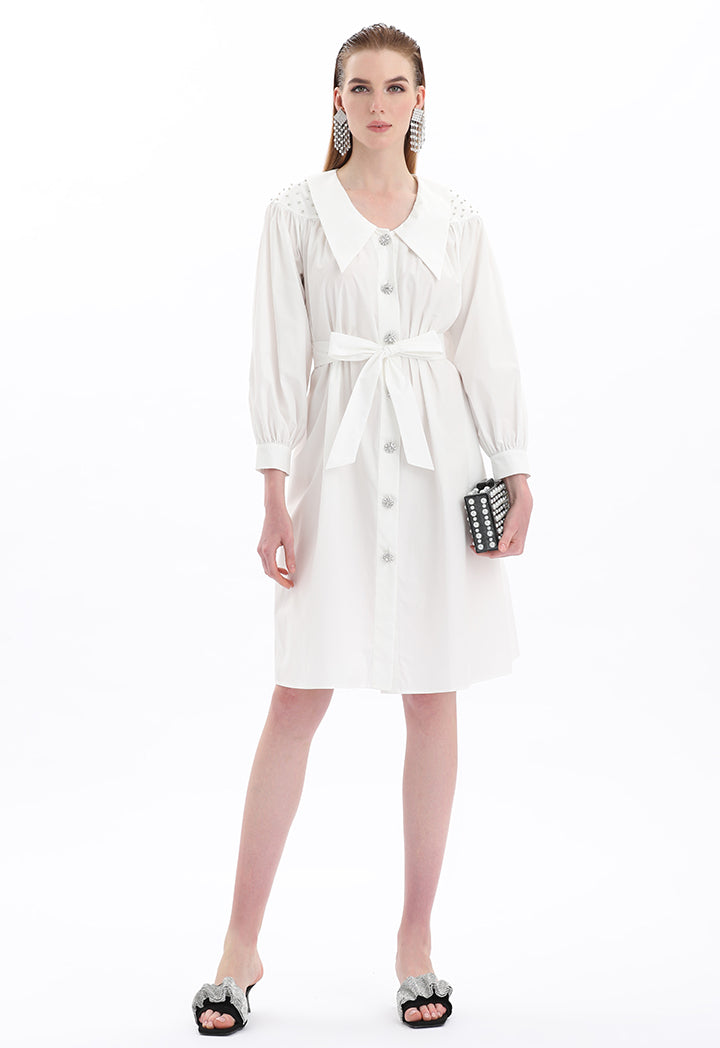 Choice Midi Dress With Crystal Details Off White