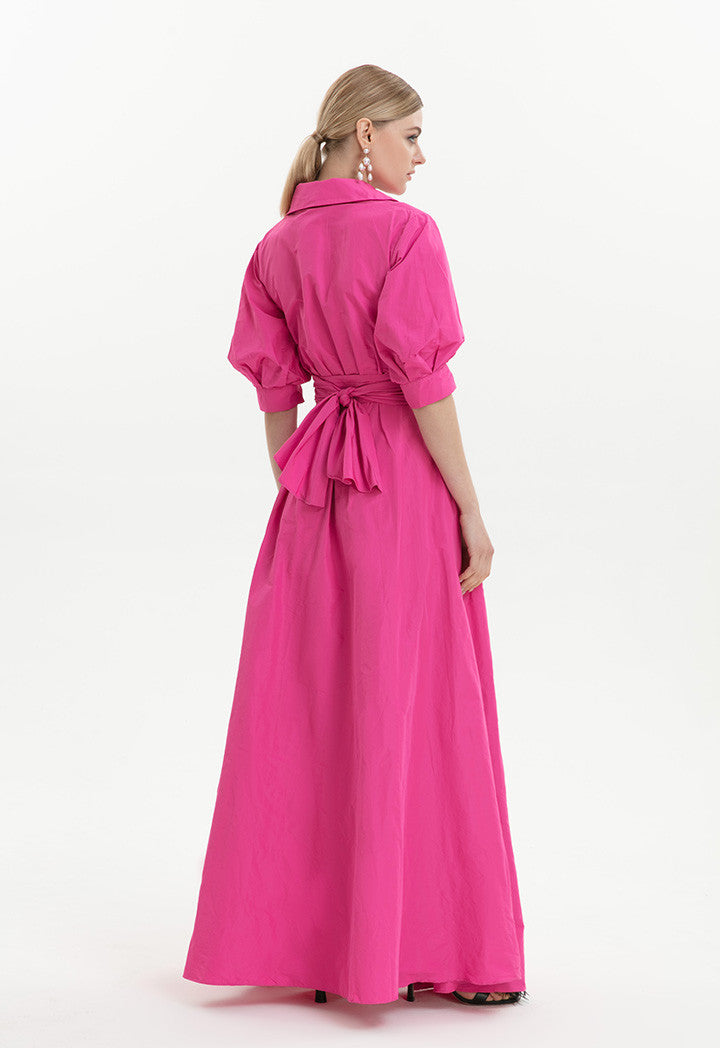 Choice Waist Detailed Shirt Dress Fushia