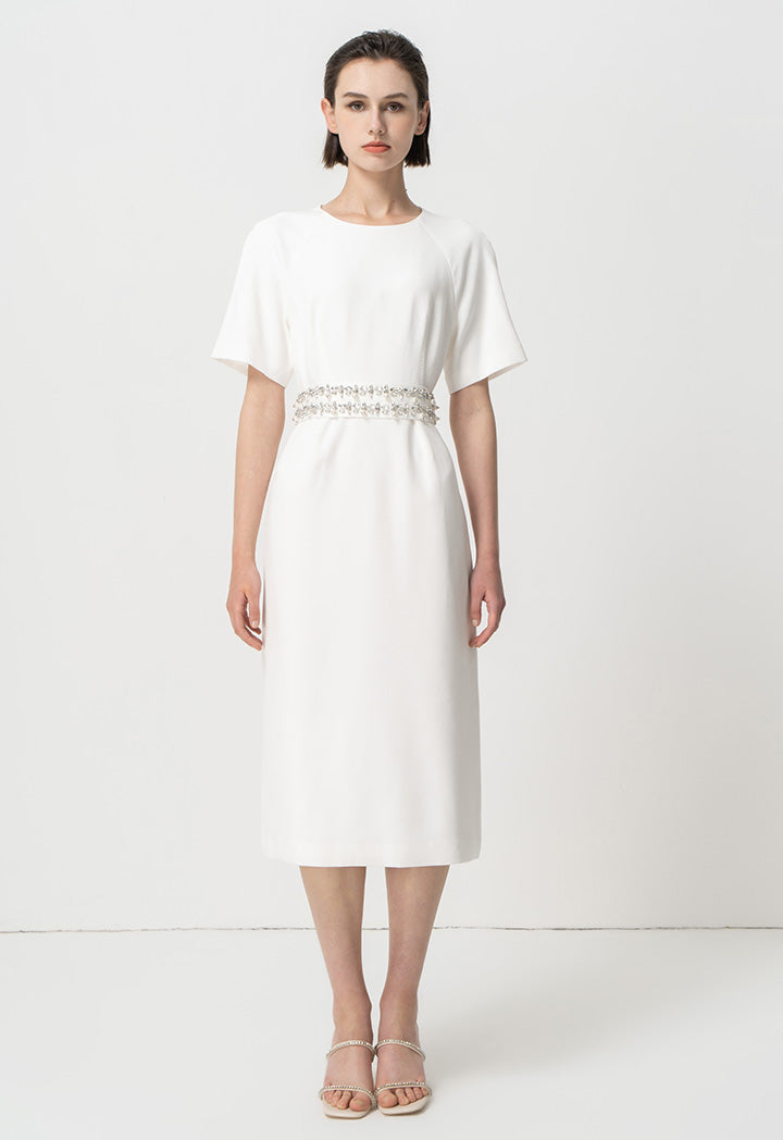 Choice Solid Midi Flare Dress Offwhite