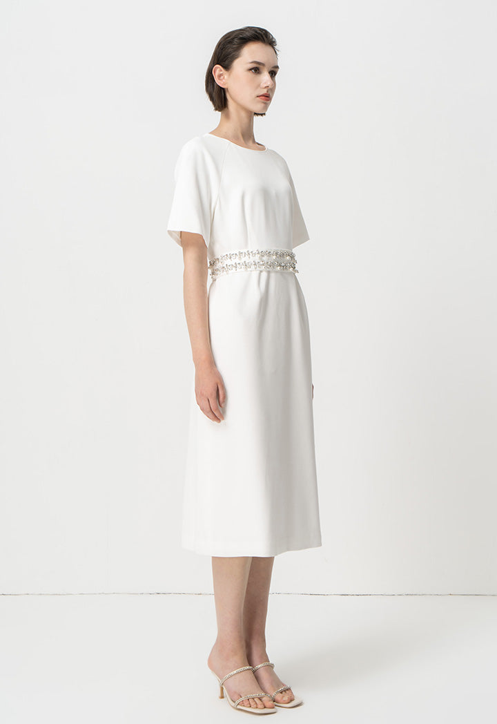 Choice Solid Midi Flare Dress Offwhite