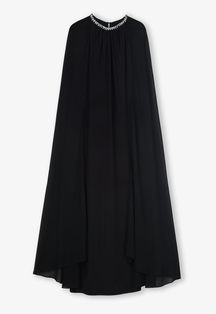 Choice Round Neck Embellished Rhinestone Maxi Dress Black