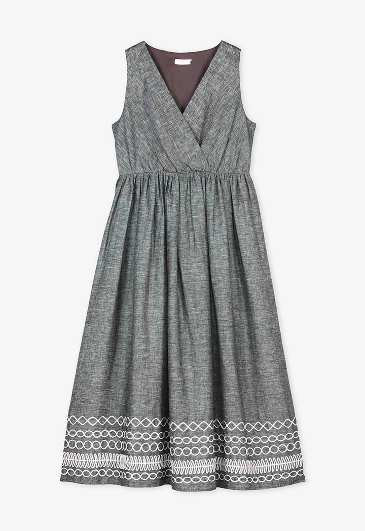 Choice Contrast Sleeveless Maxi Dress - Ramadan Style Grey