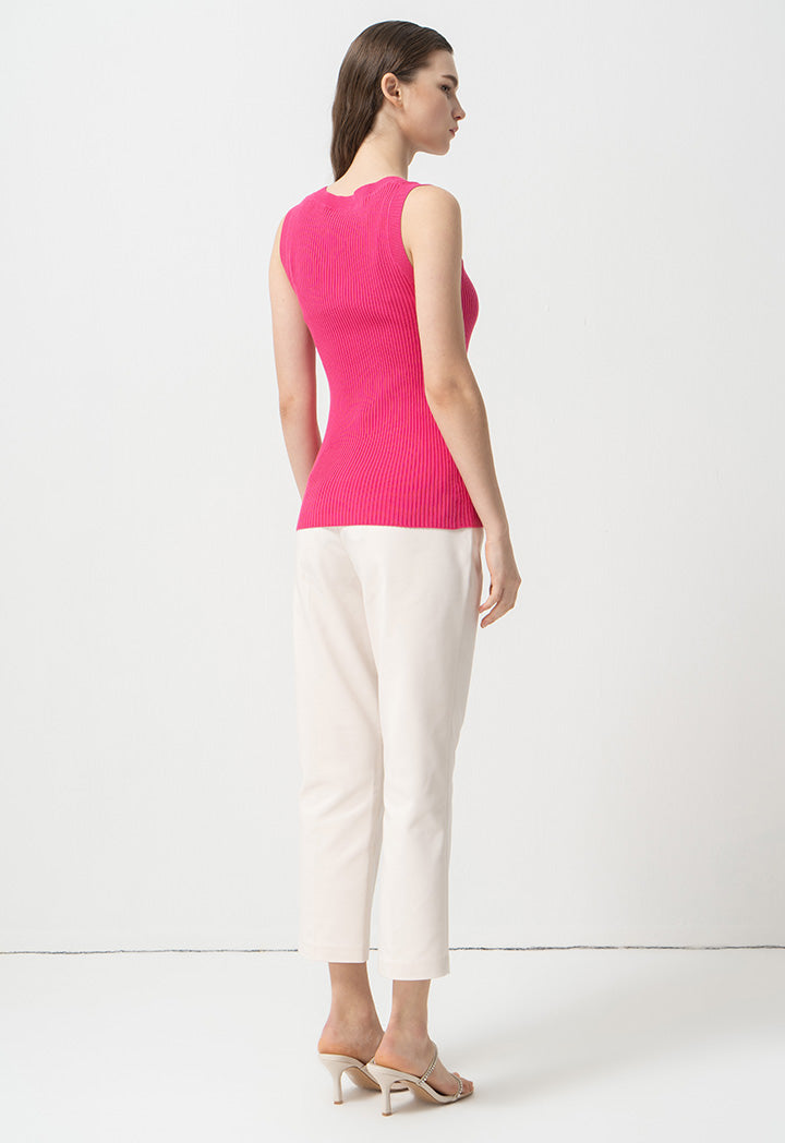 Choice Sleeveless Ribbed Knitwear Fuchsia