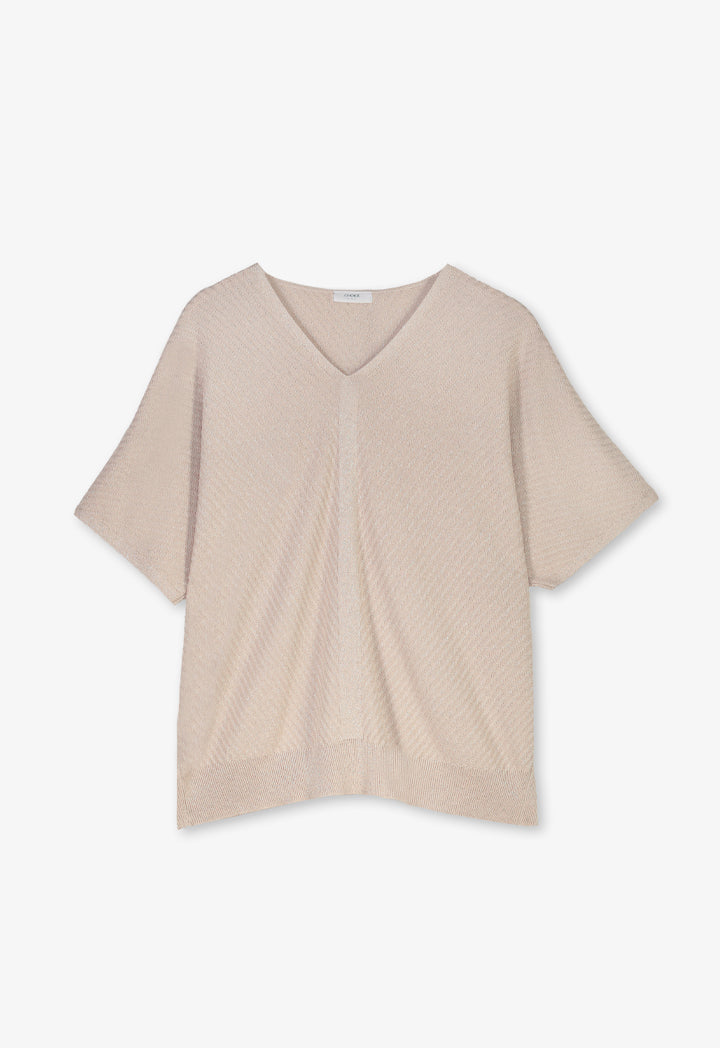 Choice Short Dolman Sleeves Lurex Blouse Beige