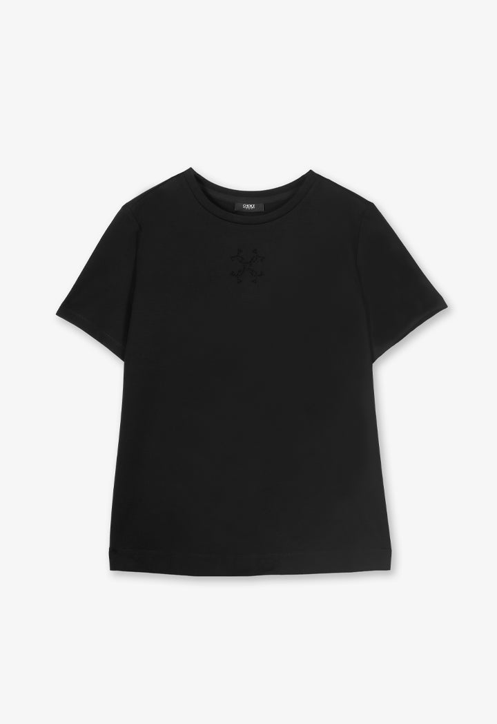 Choice Solid Crystal Embellished Monogram T-Shirt Black