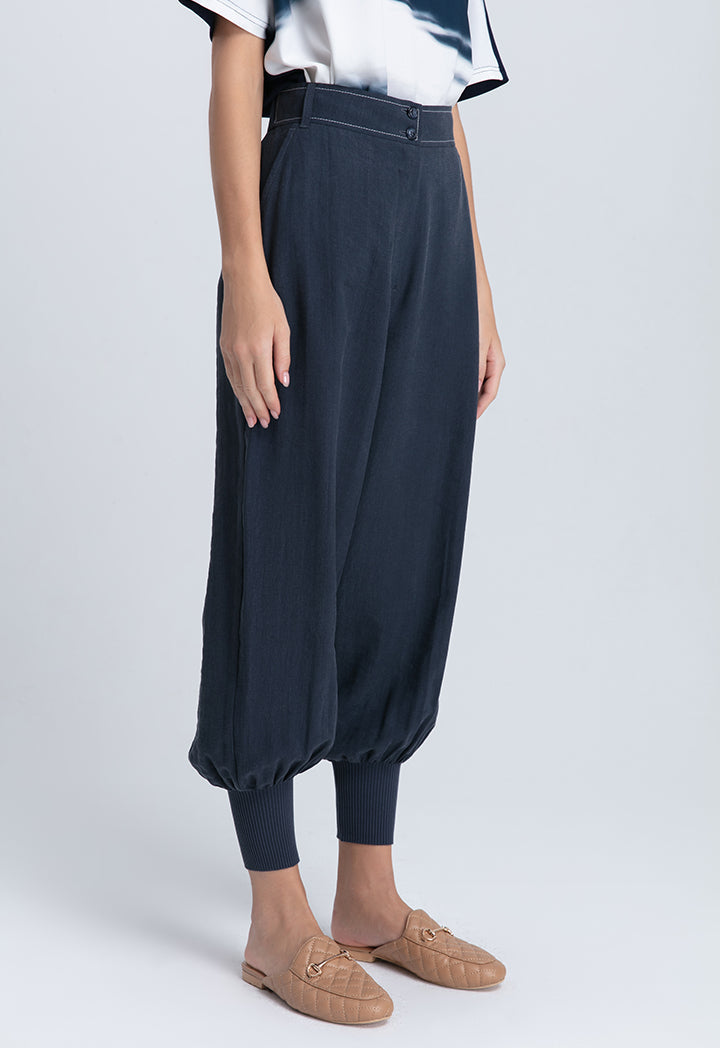 Choice Ribbed Wide Leg Cuffs Loose Pants Blue