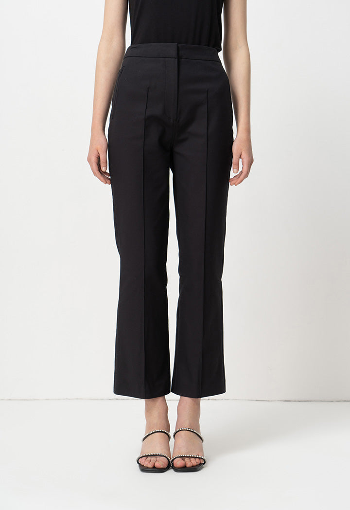 Choice Single Tone Straight Legs Pintuck Trousers Black