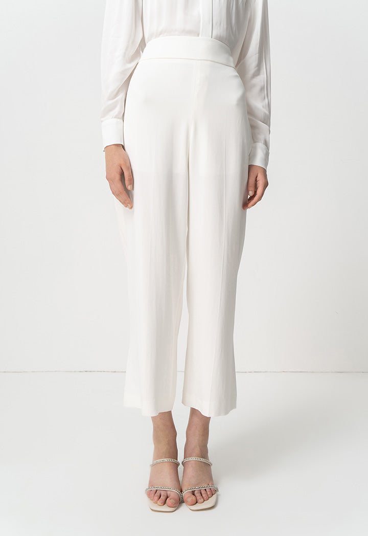 Choice Solid High-Waist Trousers Off White