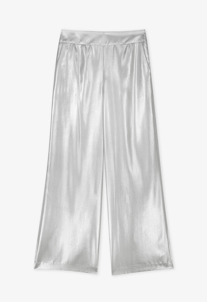 Choice Wide Leg Metallic Foil Trousers Grey