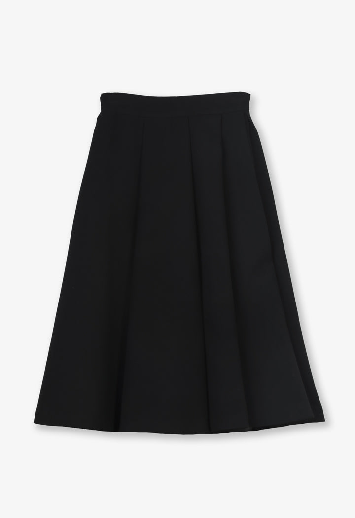 Choice Pleated Detail Solid Skirt Black