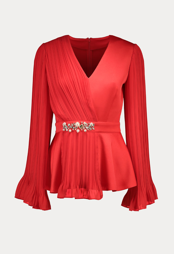 Choice Pleated Chiffon Blouse Red - Wardrobe Fashion